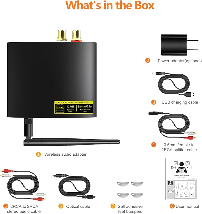 1Mii DS200Pro Bluetooth 5.3 Receiver for Home Stereo, HiFi Wireless Audio Adapter with LDAC, Built-in DAC, Long Range, Optical & RCA Outputs