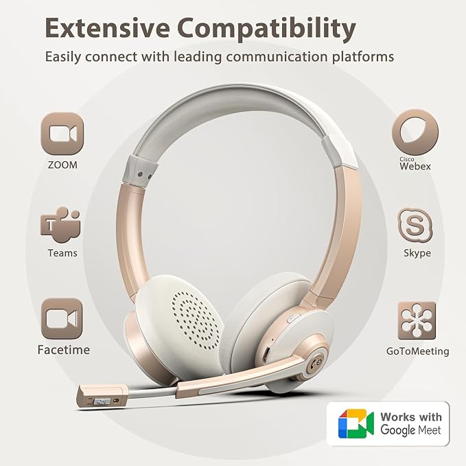 Wireless Headset, Bluetooth Headset with Microphone AI Noise Canceling & USB Dongle, On-Ear Wireless Headphones with Mic Mute & Charge Dock for Work Computer Phone Office Call Meeting