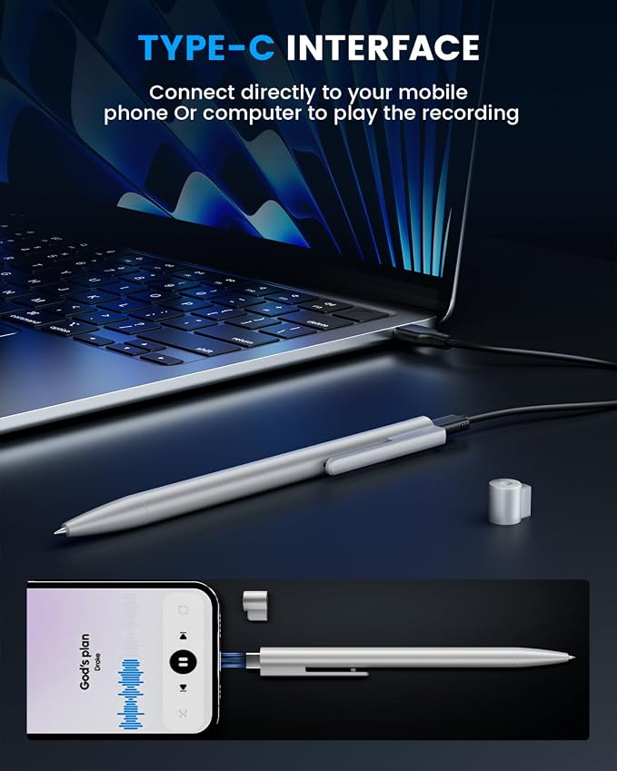 AI Voice Recorder Pen, 64GB Note Sound Recorder with Transcribe, Mind Mapping & AI Summary, Supports 103 Languages, Audio Activated Recorder for Lectures, Meetings, Calls