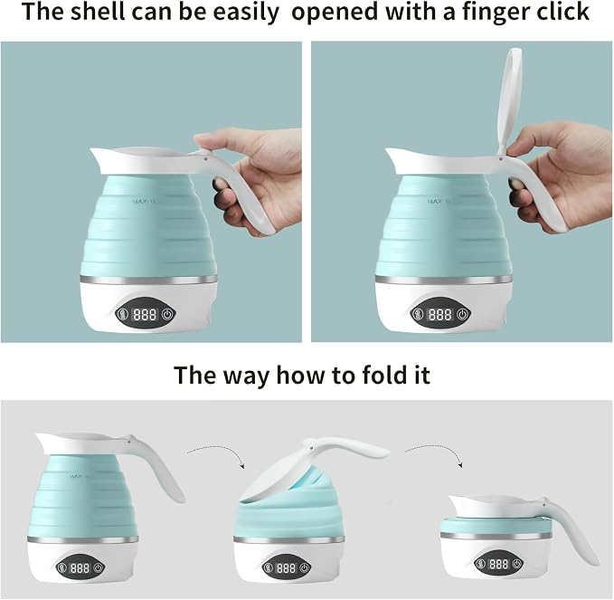 NIYE Collapsible Travel Kettle Electric Small Portable Mini Silicone Foldable Kettle for Boiling Water, Suitable for 110V & 220V Dual Voltage, for Tea & Coffee, 850W