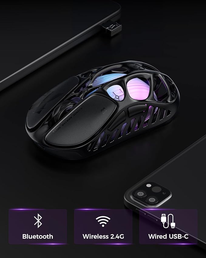 GravaStar Mercury X Wireless Gaming Mouse β 32,000 DPI PAW 3950 Sensor, 1000Hz Polling Rate, Only 49g, Magnesium Alloy Hollow Frame, RGB Lighting, 5 Programmable Buttons