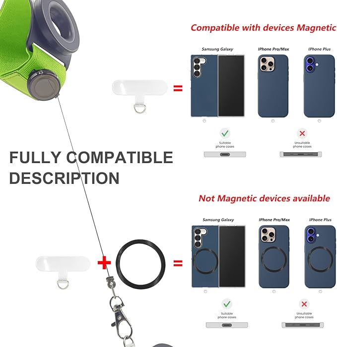 Running Phone Holder,Fits Armband&Wristband,Upgraded N52 Magnetic with Telescopic Anti-Drop Lanyard,360° Rotatable,Universal for iPhone,Samsung&All Android Phones