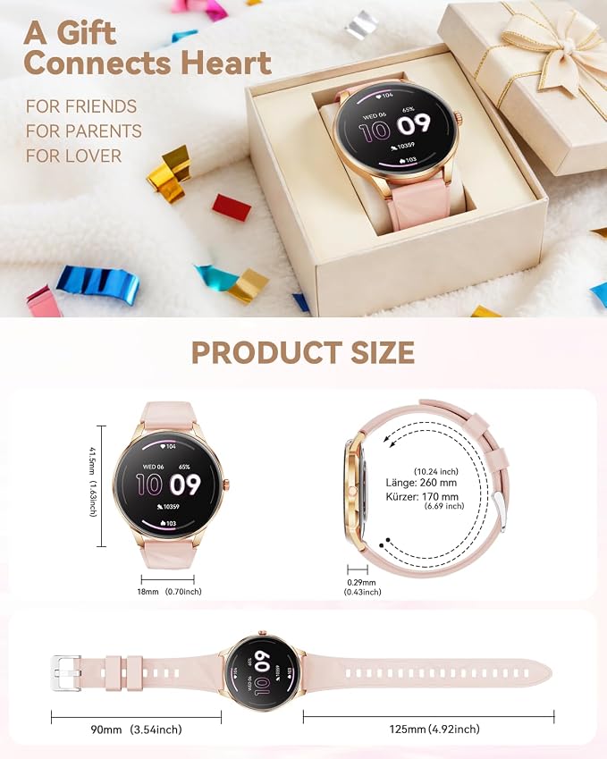 Smart Watches for Women (Android/iPhone), 1.32'' AMOLED Smart Watch with Make/Answer Call, Heart Rate, SpO2, Sleep Monitor, 110+ Sport Modes Fitness Tracker Watch, 2Bands