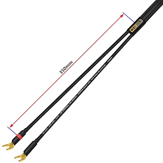 WORLDS BEST CABLES 10 Foot WBC-GOLD-LOCAP-SPKR-12 AWG - Low-Capacitance - Low-Inductance - High Purity OFC - Audiophile HiFi Speaker Cable Pair with Eminence Gold Spade Plugs