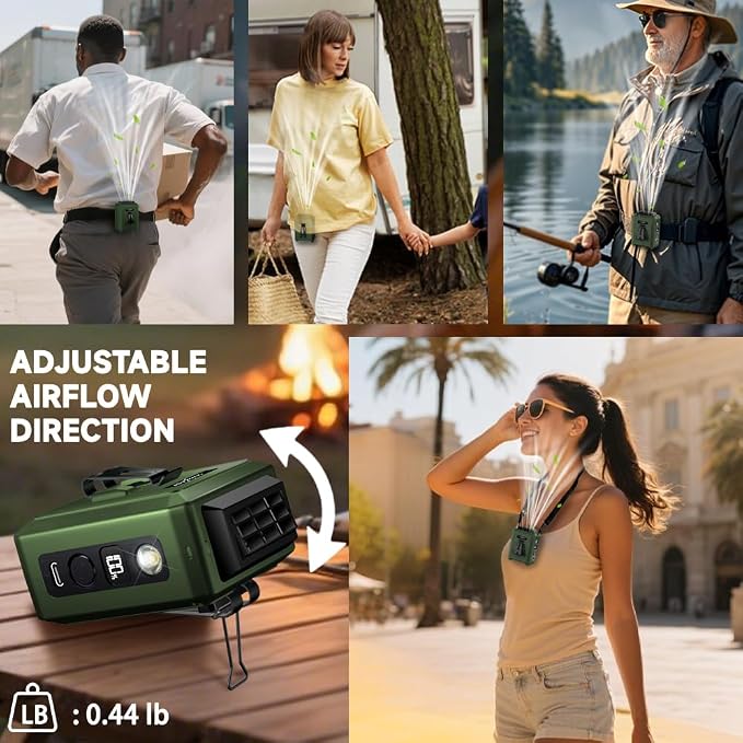 CAZOKASI Wearable Waist Clip Fan with Lighting Desktop Stand 16000rpm Runtime upto 20 hours (5000mAh / Green)
