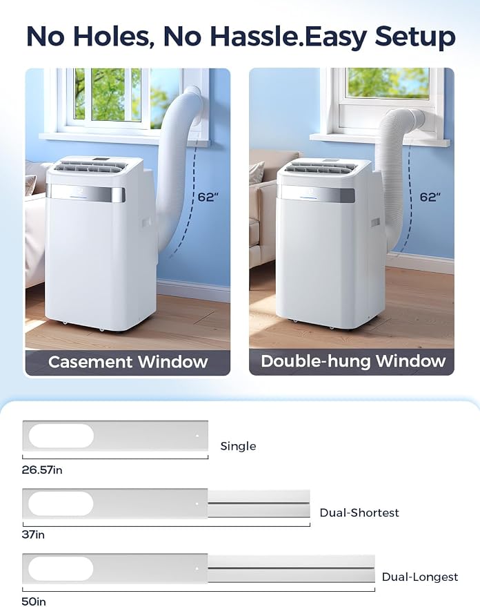 Portable Air Conditioner 12000 BTU, Cools Rooms up to 550 Sq. Ft, Portable AC, Dehumidifier & Fan Mode, Sleep Mode, 24-Hour Timer, Remote Control, Window Installation Kit 1 piece