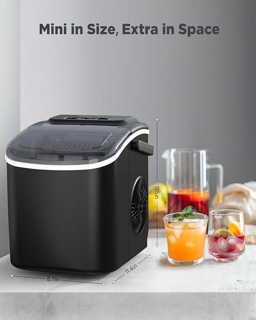 Silonn Ice Makers Countertop, Portable Ice Maker with Self-Cleaning 9 Cubes Ready in 6 Mins 26Lbs/24H 2 Sizes of Bullet Ice, Ice Machine for Home Kitchen and Office