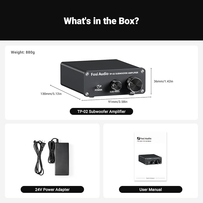 Fosi Audio TP-02 Subwoofer Amplifier Home Audio, Mini Bass Amp Mono Subwoofer Amp, with TDA7498E Chip 220W Volume and Frequency Control, for Powered Passive Subwoofers Bass Shakers