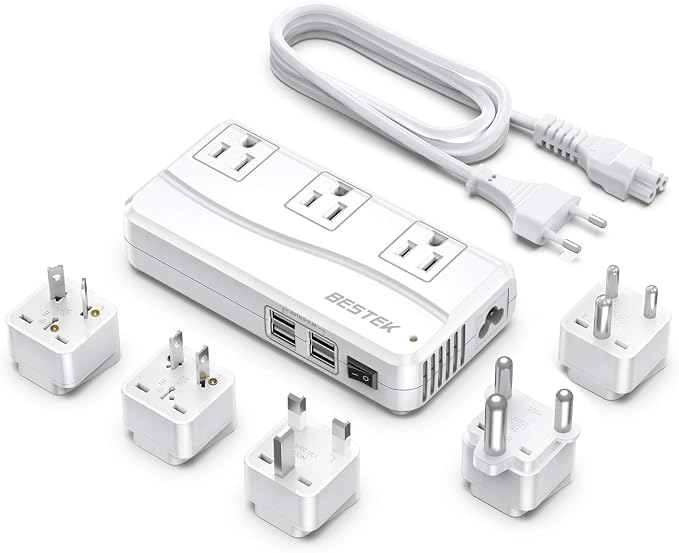 BESTEK 220v to 110v Voltage Converter, US to Europe Converter with 4 USB, 250W Power Converter for European Travel, (EU/UK/AU/JP/India/South Africa 5 Universal Plug Adapter)