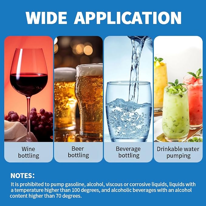 Food Grade Electric Water Transfer Pump With Speed Adjustable 100-240V for Ice Maker,Coffee Machine,Auto Siphon Self Priming Pumps for Home Brew Bottling Wine,Beer and Kombucha,2L/Min,Low Noise