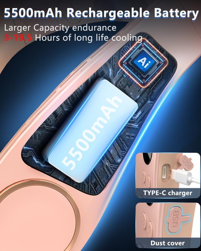 Neck Ac Air Conditioner,Portable Ice Frozen Neck Cooler with Cold Plate,Long Lasting No Blades Soundless Headset Cooling Fan Neck,Cordless Chargable Best Coldest Neckband Fans for Adult Kid Child Pink