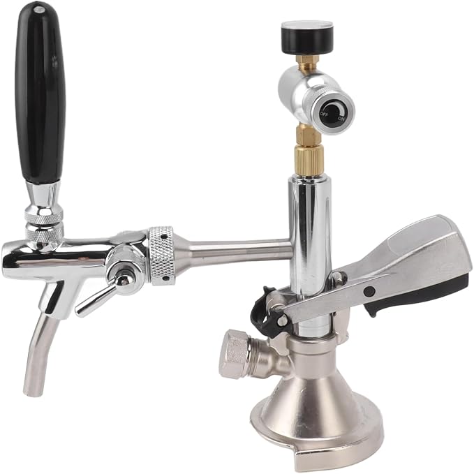 Stainless Steel Beer Keg Pump 4Inch Portable Tap - Manual Hand Pump for Homebrew Kegerator Outdoor Party Bar Restaurant Wedding with Hose Clamp(Type A + with Pressure Gauge)