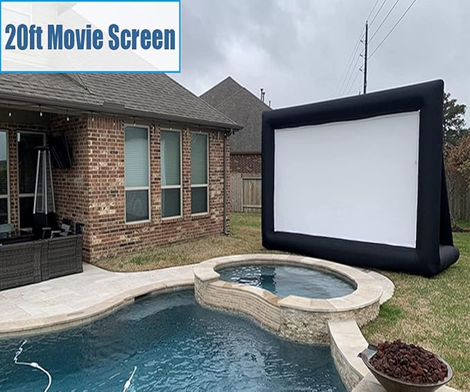 20 FT Inflatable Projector Movie Screen for Outside, Blow up Projector Screen Front/Rear Projection for Backyard Movie Night Outdoor Party