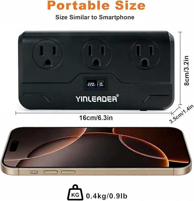 Yinleader 220V to 110V Voltage Converter US to Europe Travel Adapter for Hair Straightener/Curling Iron Step Down Transformer with USB-C (20W PD) Charging and UK/AU/EU Worldwide Plug Adapter (Black)