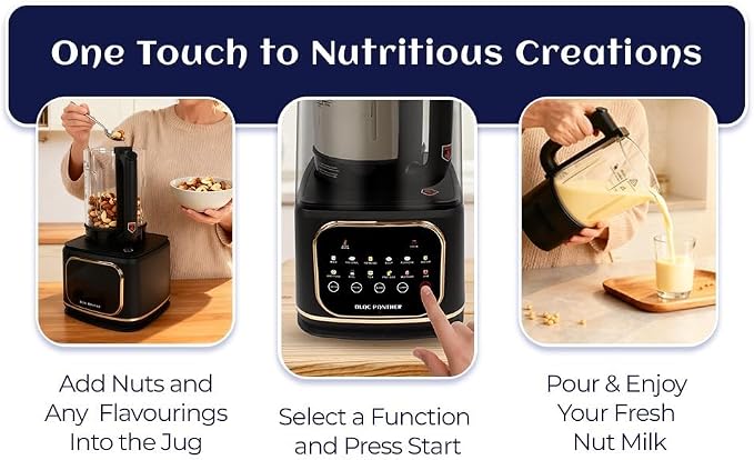 Blac Panther 16-in-1 Blender & Nut Milk Maker, 50oz ā Soy/Oat Milk, Plant-Based Milk, Milkshake, Soup Maker. 8 High-Speed Blades, Ultra-Quiet Noise Canceling, Auto Timer, Heat Insulation.