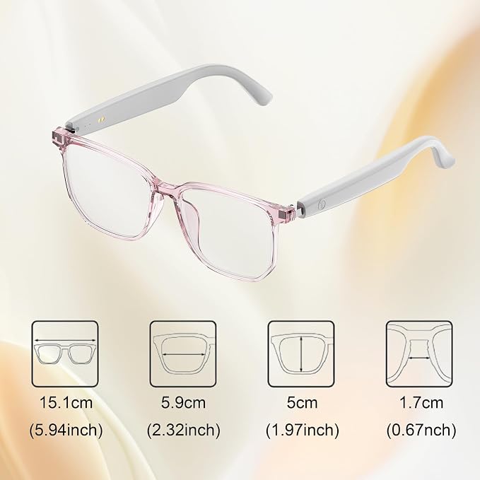 AI Smart Glasses, Bluetooth 5.4 Translation Glasses with 144 Language & Accents, Blue Light Filtering Lenses, Multifunctional Smart Glasses for Men Women, Travel Meeting Trade Business HY-C8 White