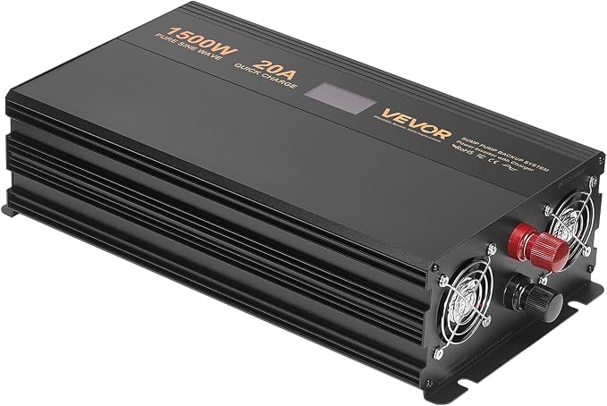 VEVOR Sump Pump Battery Backup System, 1500W, Auto Switches to Battery Inverter for Continuous Sump Pump Operation, Pure Sine Wave, LCD Display, for Basement Protection Emergency and Power Outage