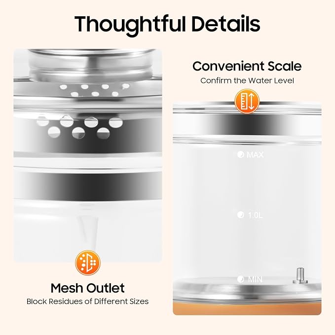 1.8L Electric Glass Kettle, 800W Health Pot with Temperature Control, 12 Independent Warming Stages, 18 Menus, Tea Infuser, Egg Steamer, Portable Kettle for Fragrant Tea, Coffee