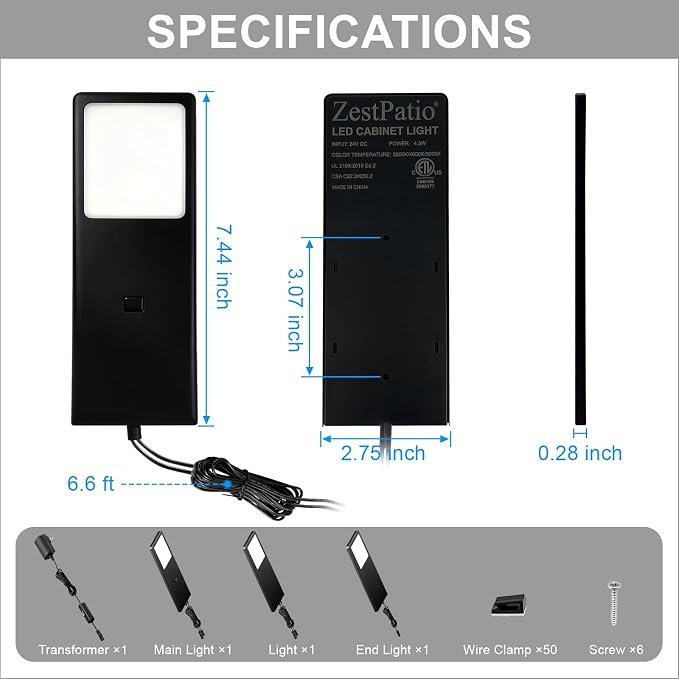 Under Counter Lights for Kitchen, Plug in Linkable LED Dimmable Hard Wired Under Cabinet Lighting for Kitchen Counter Closet, 3000K/4000K/5000K, 0.28 inch Ultra Thin, 3-in-1, Black, ETL