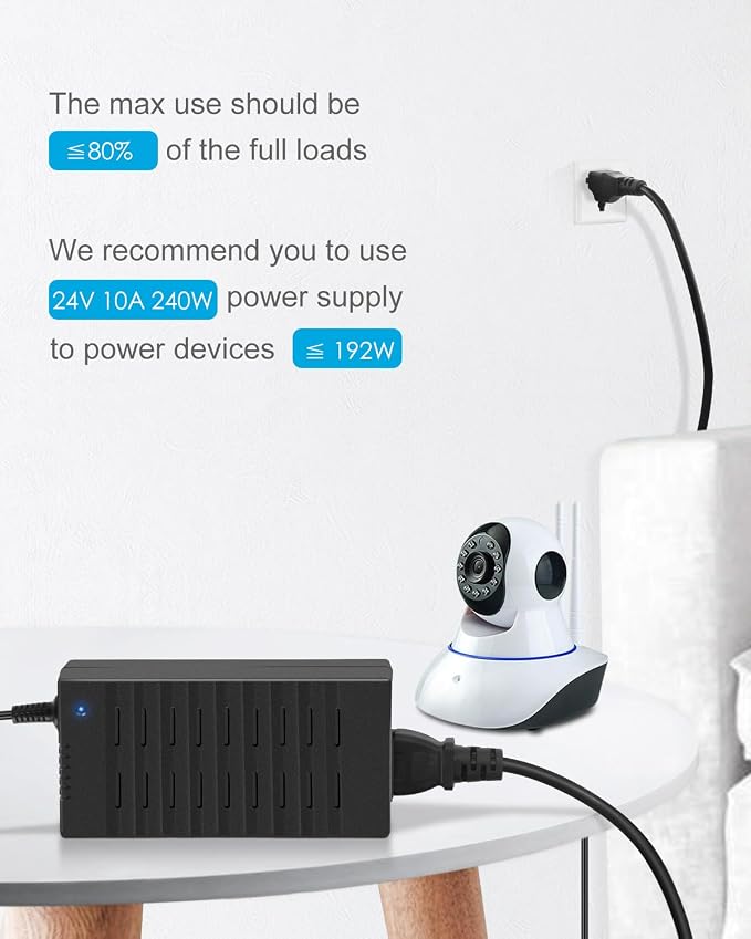 ALITOVE DC 24V 10A Power Supply AC Adapter 100-240V 50-60hz to 24 Volt Power Supply DC 10Amp 240W AC Power Adapter 5.5 x 2.1mm 2.5mm Barrel Plug for LED Strip CCTV Camera 3D Printer Massage Chair