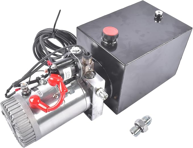 12V DC Hydraulic Pump Power Unit, 0.91 GPM Flow Rate, 8 Quart Metal Reservoir, Single Acting, 3200 PSI Max Pressure, SAE #6 Ports for Dump Trailers, Car Lifts, DIY Hydraulic Systems