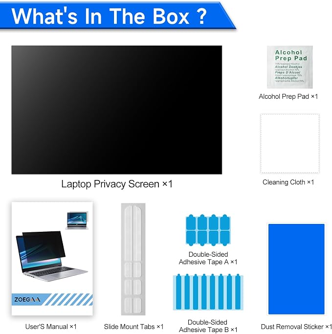 ZOEGAA 4-way 360° Privacy Screen For 14 Inch 16:10 Laptop That Screen Size is 11.9 in Wide and 7.4 in High. Removable Privacy Screen For Laptop Monitor, Anti Glare And Blue Light, Compatible With HP Dell Lenovo Asus Samsung Acer Thinkpad