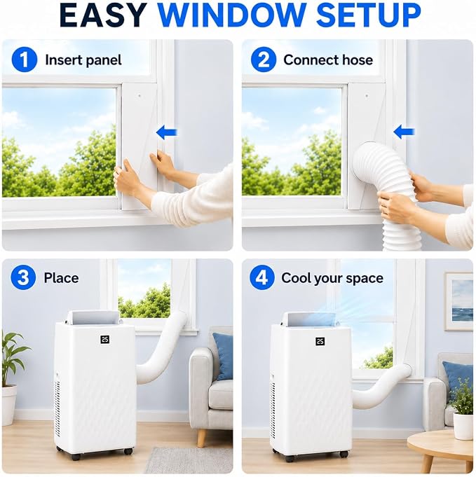 14000 BTU Portable Air Conditioners, 4-in-1 AC Unit with Cooling, Fan, Dehumidifier and Sleep Modes, for Rooms Up to 750 Sq.Ft, Remote Control, 24H Timer, Window Kit for Bedroom Apartment Dorm