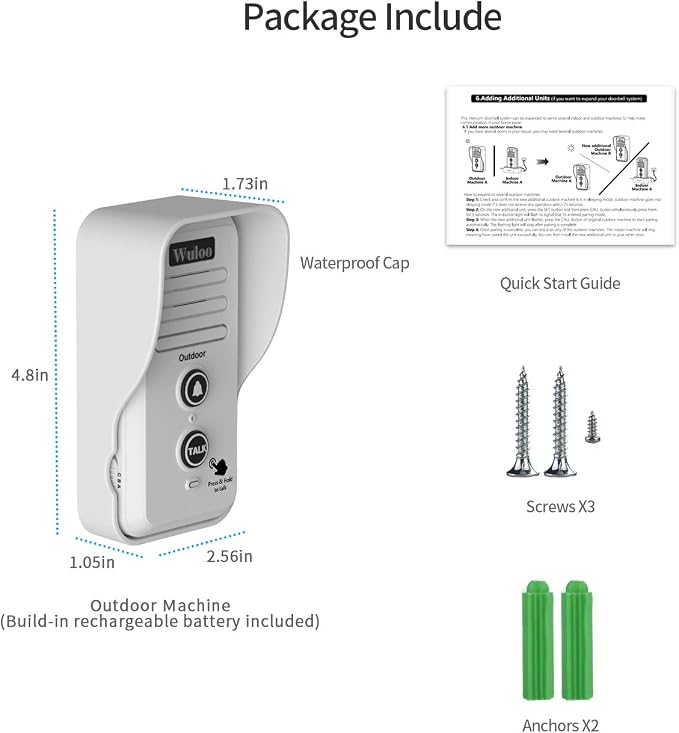 Expandable for Wuloo Wireless Intercom Doorbell, an Additional Outdoor Unit for Expanding Wuloo Intercom Doorbell System(Only Outdoor Unit, CAN NOT Work Without Indoor Unit)