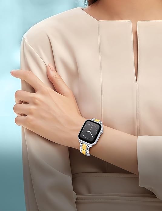 TOYOUTHS Beaded Bracelet Compatible with Apple Watch Bands 38/40/41/42/44/45/46/49mm Women, Dressy Fancy Stainless Steel Metal Elegant Jewelry Strap for iWatch Series 11 10 9 8 7 6 5 4 Ultra/SE 3 2 1