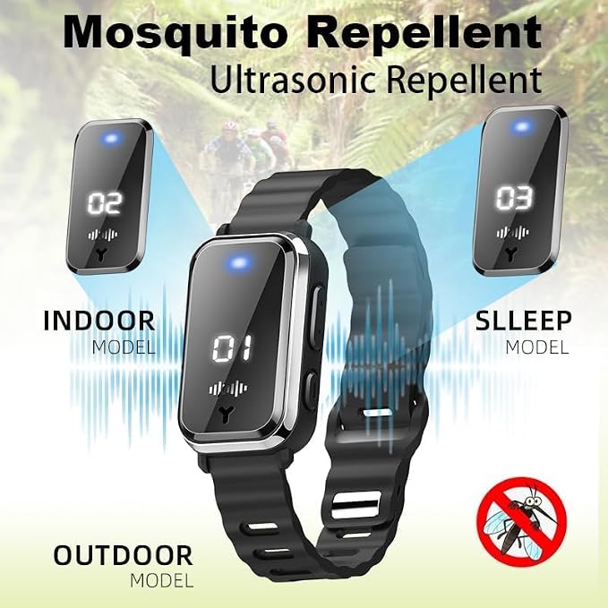 Ultrasonic Mosquito Repellent Bracelets Watch Adjustable Silicone Wristbands Outdoor Bracelets for Kids & Adults Non-Toxic Natural (1Pack M16 Black Watch)