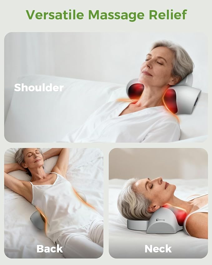 Upgraded 3-in-1 Neck Massager Pillow with Heat, Portable Cordless Neck Massager for Pain Relief Deep Tissue, Rechargeable Pillow Massager for Neck & Shoulder Relaxation (Gray)