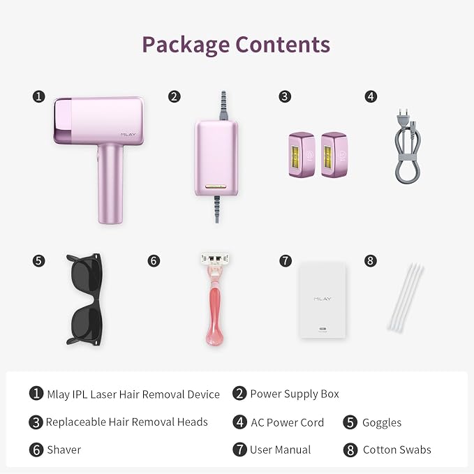 MLAY IPL Laser Hair Removal, Hair Removal Device with Ice Cooling Painless Hair Removal for Women & Men, Permanent Hair Removal at Home for Arms Armpits Face Legs Bikini Line, 5 Energy Levels, 2 Heads