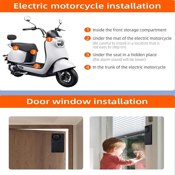 Mengshen Anti-Theft Vibration Alarm Motion Sensor Alarm 110dB Loud 3 Pack | Sensitivity Adjustable, For Door Window Bike Motorcycle Motor Home