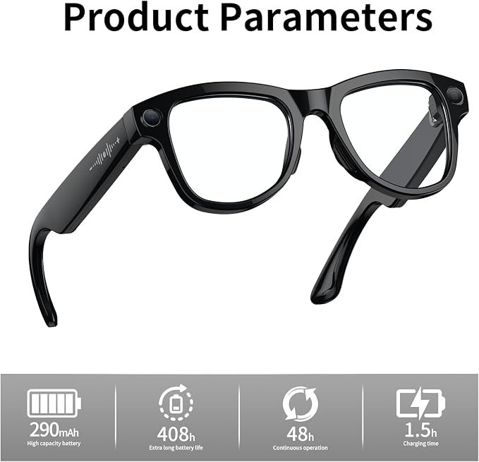 AI Smart Glasses with Camera Stabilization - 8MP POV Video Recording, Real-Time AI Translation, Smart Assistant, Dual-Mic Noise Canceling for Travel & Meetings - Anti-Blue Light, Beige Frame