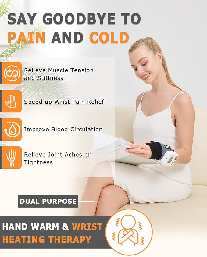 Cordless Wrist Heating Pad for Arthritis and Carpal Tunnel Relief, 5000mAh Battery Wrist Massager, 3-Level Vibration Massage, 104-140°F Adjustable Temp, 30/45/60Mins Timer, Type-C Cable & Storage Bag