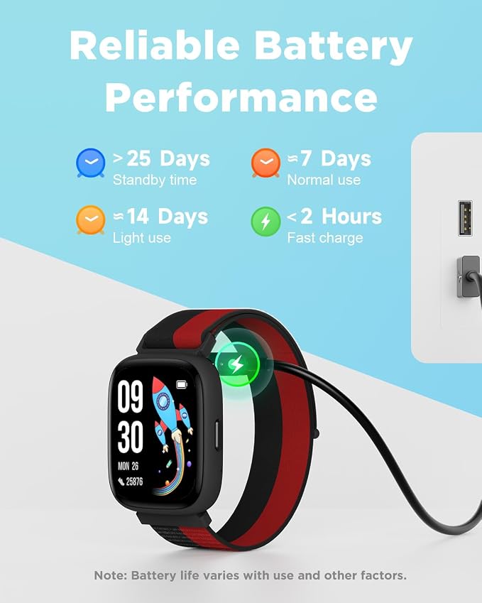 BIGGERFIVE Smart Watch for Kids, 1.8" Fitness Tracker Watch Pedometer, Heart Rate, IP68 Waterproof, Sleep Monitor, Calorie Step Counter, Puzzle Game with/Without APP for Girls Boys Teens 5-16, Nylon