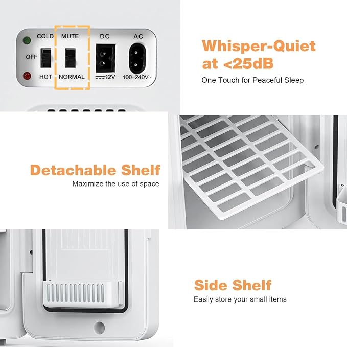 Kikihuose 12L/22L Mini Fridge for Bedroom, Personal Small Refrigerator for Skin Care, Cosmetics, 110V/12V Portable Refrigerator Cooler & Warmer for Drinks, Food, Beauty, Makeup, Dorm, Car, Office