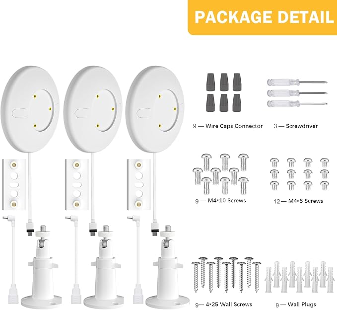 iTODOS Hardwired Kit for Ring Cams (Outdoor Cam Plus, Stick Up Cam, Spotlight Cam Pro/Plus), IP67 Waterproof Design for Outdoor or Indoor Use,White-3Pack