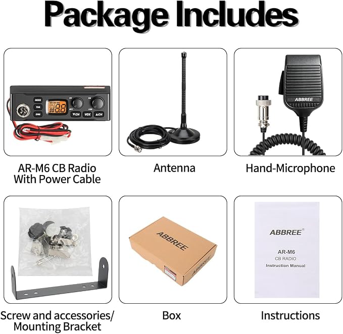 ABBREE CB Radio with Magnetic Mount Antenna for Truckers Long Range AM FM Professional CB Radios,Compact Design,Instant Emergency Channel 9/19,Full 40 Channels,Handheld Mic,LCD Display,VOX
