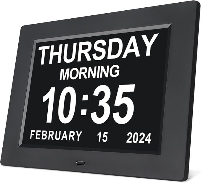 SSINI Dementia Clock Large Digital Calendar for Seniors with Date and Time - Elderly Digital Clock Large Display, 12 Custom Alarms (8 Inch)