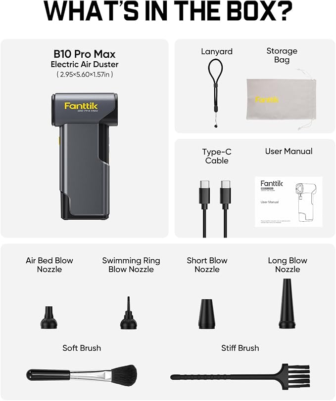 Fanttik B10 Pro Max Electric Air Duster, 130000RPM Brushless Motor, Compressed Air Duster, 6 Gears Adjustable, One-tap Booster, 28.8Wh Rechargeable Battery, Electric Duster for PC, Car (Grey)