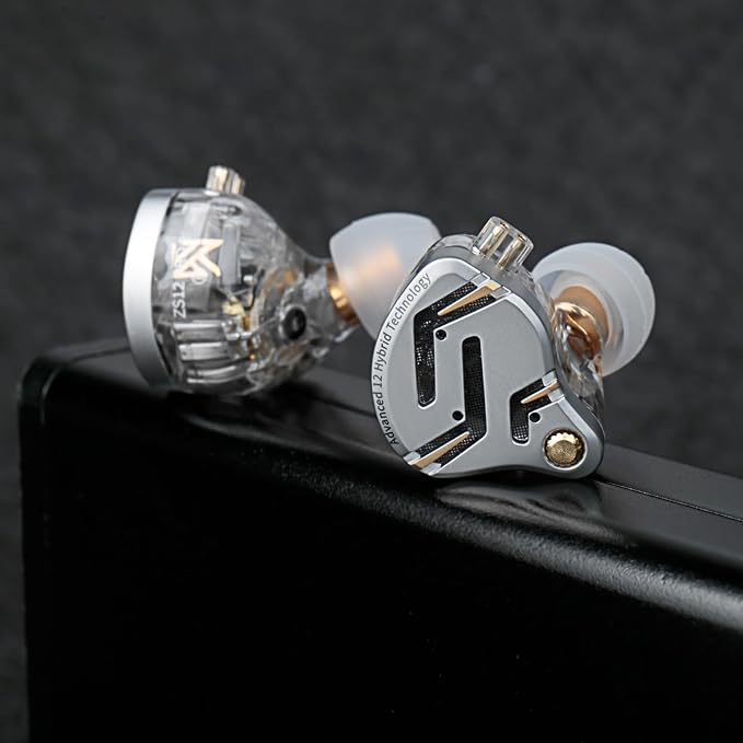 KZ ZS12 PRO 2 in Ear Monitor,1DD+5BA Hybrid Wired Earbud,IEM Earphones,Gaming Earbuds,HiFi Deep DASS IEM for Gaming,KZ Earbuds with 2PIN Cable for Audiophile (with Microphone, Silver-Type)