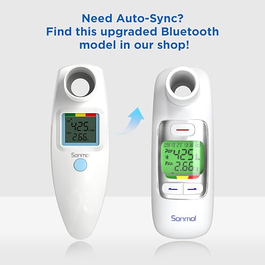 Sonmol Digital Peak Flow Meter PEF FEV1 Tester with Color Indicators | Digital-Grade Precision • Color Indicators • App & Manual Tracking