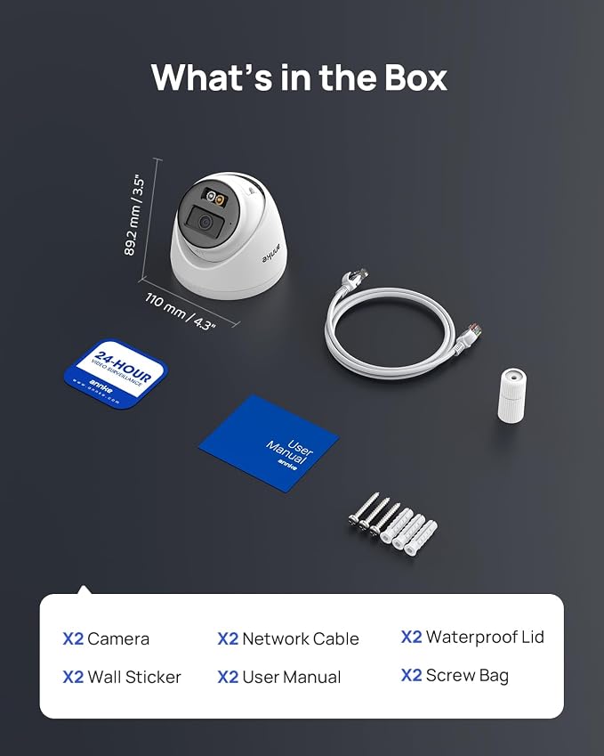ANNKE C500 2Pcs 5MP IP Security Camera, Red and Blue Light Alarm, Color Night Vision, 2-Way Audio, Outdoor PoE Camera with H.265+, 120dB WDR, 3D DNR, Support Up to 512GB Micro SD, IP67, Remote Access