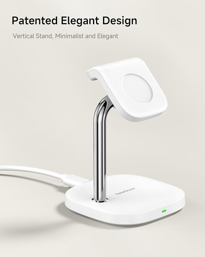 Charger Stand for Samsung Galaxy Watch 8/8 Classic/Ultra (2025)/7/Ultra/FE/6/6 Classic/5/5 Pro/4/3/Active 2/Active, SwanScout 505S (White)