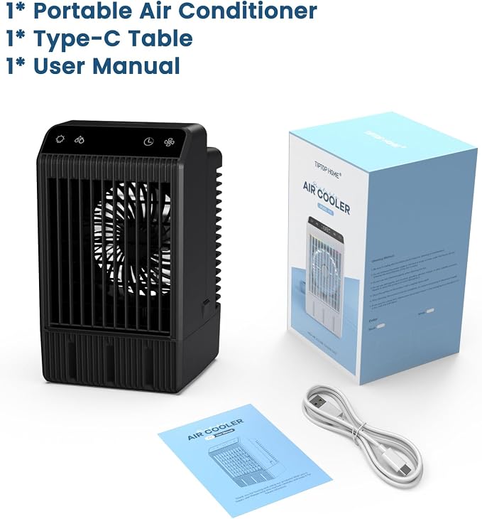 Portable Air Conditioner with LED Display, 1000ML Mini AC Air Conditioner 4-in-1 Air Cooler Humidifier with 7 Colors Light, Timer Personal Evaporative Air Cooler Cooling Fan for Bedroom Office Home