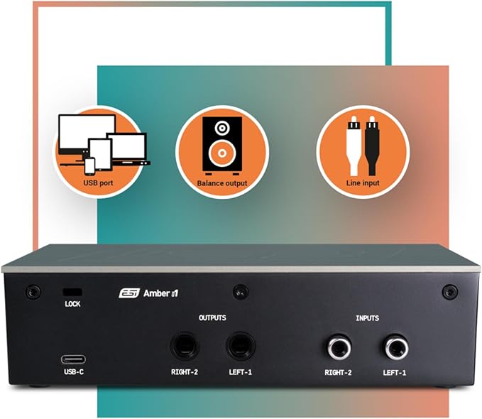 ESI Amber i1 USB Audio Interface with Audio Mixer for Guitarists, Vocalists & Producers - Studio-Quality Sound, 24-Bit/192kHz, RCA, 2-in/2-out with Separate Line Inputs, Professional Software Included