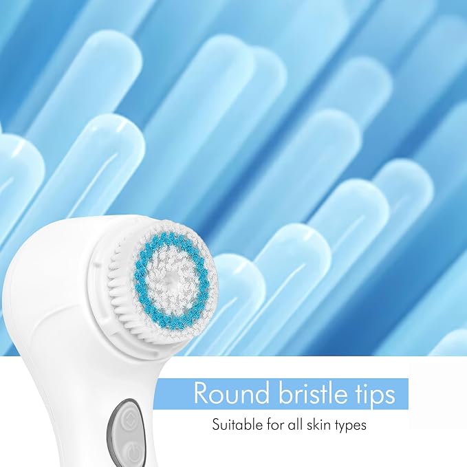 Microtree Electric Facial Cleansing Brush and Brush Head Replacement, Sonic Vibrating Rechargeable Face Scrubber Exfoliator, 2 Speeds for Gentle Clean
