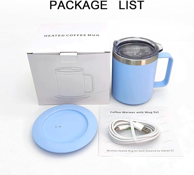 Smart Temperature Control Coffee Mug for Desk,Heated Cup with 10H Auto Shut-Off, USB Powered Mug Warmer Set (12oz-Sky Blue)