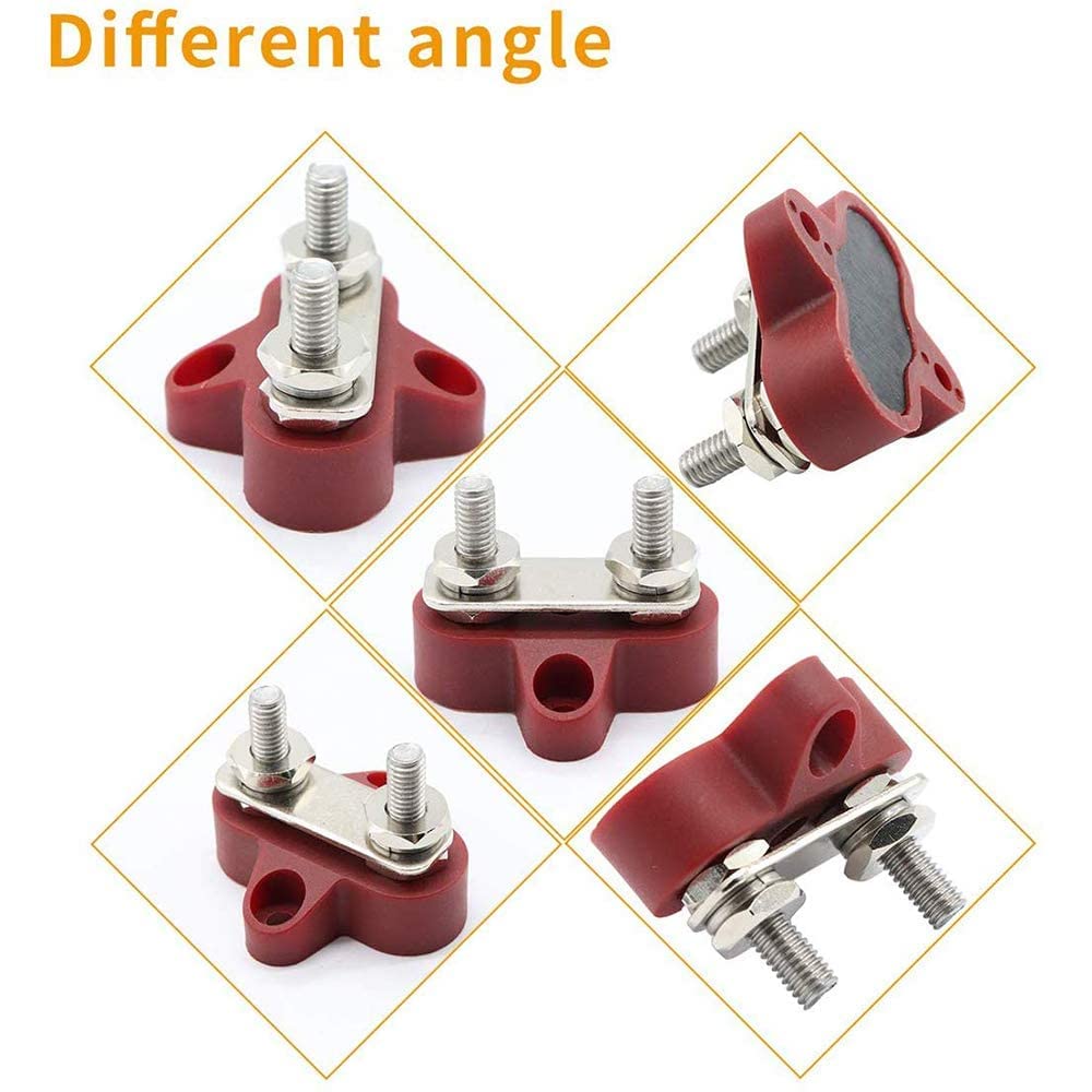 Heart Horse Bus Bar Terminal Block 1/4'' Power Stud Battery Junction Post Distribution Block Insulated with Cover DC 48V 300A for Auto Truck RV Boat (1/4'',Red+Black)